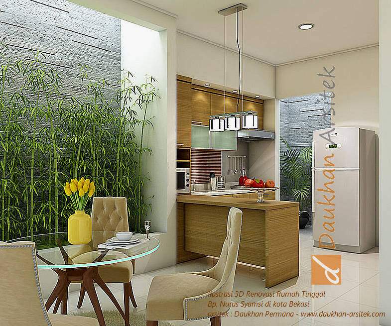 Gambar 3D Interior Ruang Makan dan Dapur Mungil