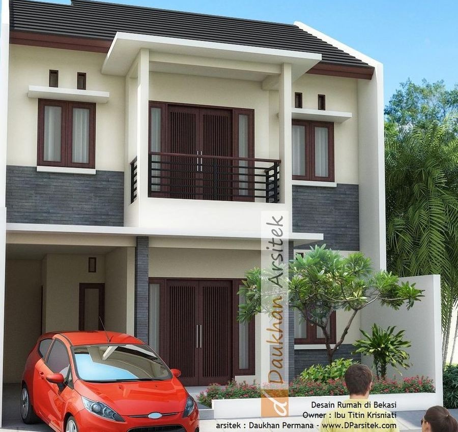 Gambar 3D Tampak Depan Rumah Modern Minimalis 2 Lantai di Bekasi