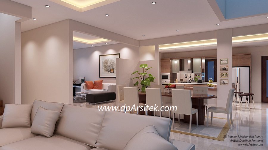 Gambar 3D Interior Ruang Makan dan Pantry Desain Rumah Klasik Minimalis 2 Lantai di Pancoran DKI Jakarta