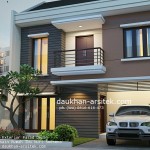 Gambar 3D Fasad Depan Rumah Modern Minimalis 3 Lantai di Sentul Bogor