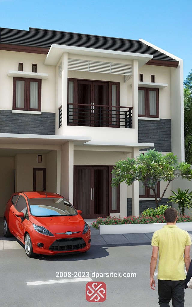 Gambar 3D Tampak Depan Rumah Modern Minimalis 2 Lantai di Bekasi3